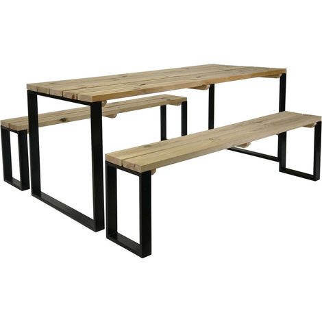 Table et bancs en bois et métal 6 personnes Blakéa (1/5)