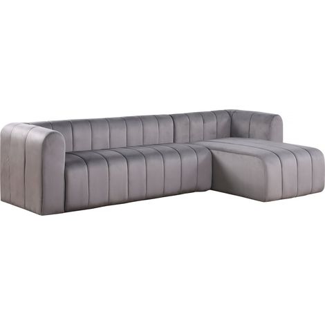 Sofá esquinero de terciopelo "Victor Hugo" - 3 plazas - Gris (1/5)