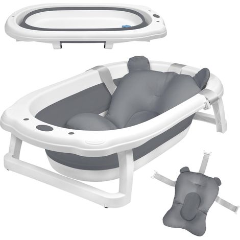 Baby Badewanne Faltbare Babybadewanne mit Gestell und Badematte Rutschfeste Tragbare Babywanne für Neugeborene Kinder (Grau) NAIZY (1/4)