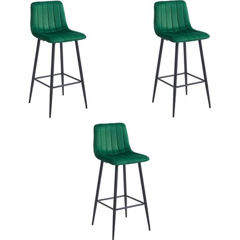 Set di 3 Sgabelli da Bar Pozza in Velluto Verde Bosco e Metallo (1/5)