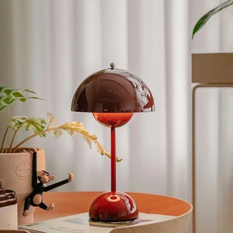 Lampe de chevet sans fil, lampe de bureau LED, lampe de bureau tactile en forme de dôme à intensité variable, lampe champignon tricolore, lampe de bureau, lampe de table décorative, rouge (1/5)