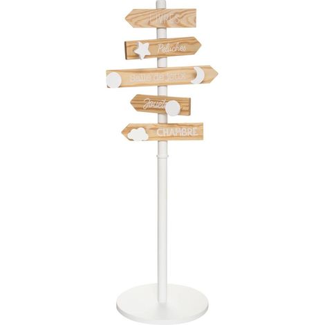 Atmosphera – Porte-manteau enfant blanc H115cm – 5 patères en bois massif – Pour chambre d'enfant – Décoration intérieure ludique (1/4)