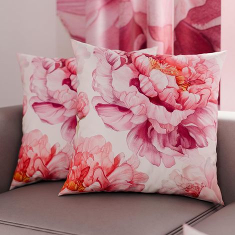 Lot de 2 Taies d'Oreillers 40x40 cm 100% Microfibre Hypoallergénique, Housse Oreiller Rectangulaire Motif Floral Fuchsia, Paquet de 2 (1/3)