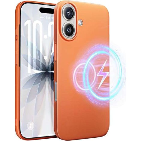 Coque arrière pour iPhone 17 MagSafe Slim en silicone mat orange (1/2)