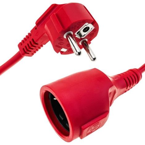 1 rallonge électrique Schuko, 3 m, rouge, mâle vers femelle, câble d'alimentation pour équipements électroniques, usage domestique et bureau