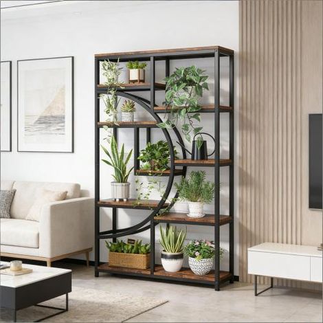 Étagère design géométrique, bibliothèque spacieuse autoportante, meuble de rangement avec 9 niveaux ouverts, étagère décorative en bois, présentoir polyvalent pour salon et bureau. (1/5)
