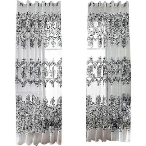 Rideau à œillets avec ou sans perles, imprimé floral délavé, en gaze, pour fenêtre ou porte, 100 x 250 cm.-White (1/5)
