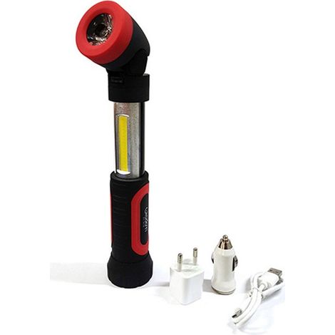 TRADE SHOP - Torcia Doppia Luce Led Con Base Magnetica Da Lavoro Ricaricabile Usb Dt-2018 - (1/5)
