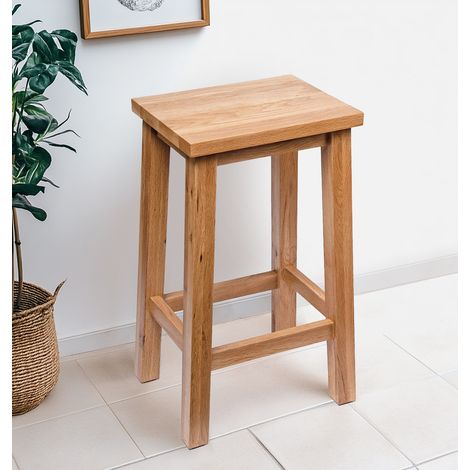 Hallowood Camberley Bar Stool in Light Oak Finish, Solid Wooden Oak Stool with Footrest, Stools to Sit On Under Kitchen Counter Top, Breakfast Bar, Dressing Table, Living room or Hallway (1/5)