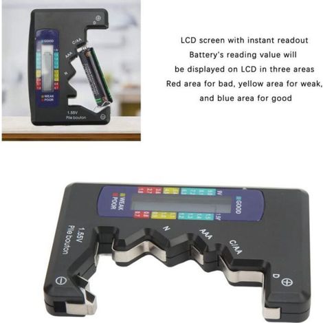 Testeur De Batterie - Écran LCD - Lecture Instantanée - Indicateur Couleur État Pile - Compatible D C AA AAA N Et Piles Bouton 1 5 V - 1 Pièce (1/4)