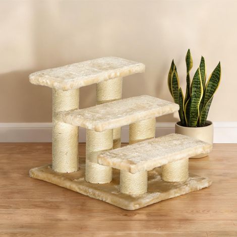 Escalier pour chat âgé avec marches basses 11 cm en beige (1/5)
