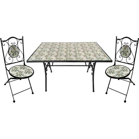 SET TAVOLO MOSAICO DA ESTERNO 'FLORA' cm 120 x 80 x h.75 (tavolo) - cm 38 x 46-92 (sedie)