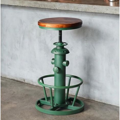 American Antique Industrial Round Bottom Adjustable Height Cafe Coffee Retro Vintage Stylish Water Pipe Design Pub Kitchen Bar Tabouret (Antique Green) (1/5)