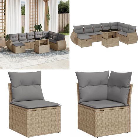 9-tlg. Garten-Sofagarnitur mit Kissen Beige Poly Rattan - Gartenmöbel Set - PE-Rattan Möbel - Outdoor Lounge - Gartenecke - Terrassenmöbel - Home & Living (1/5)