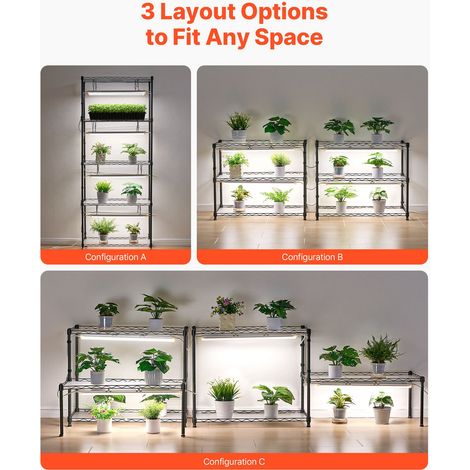 Support Plantes Intérieur avec Lampe de Croissance, Étagère Plantes à 6 Niveaux Métal, Hauteur 180 cm, 192 W, avec Roulettes, Lampe… (1/5)