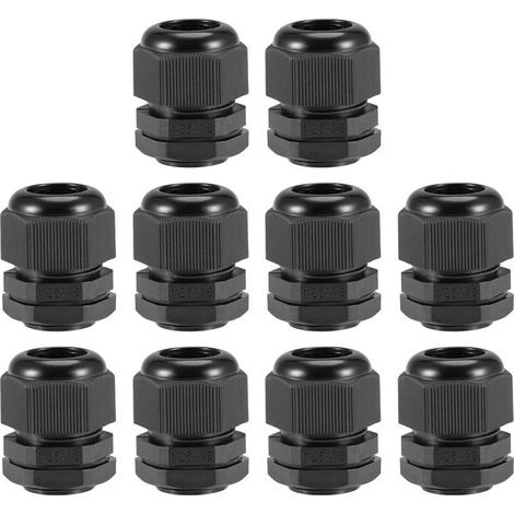 M25x1.5 Presse-étoupe 12mm-15mm Fil Trou Imperméable Nylon Joint Réglable Contre-écrou avec Rondelle Noir 10Pcs (1/5)