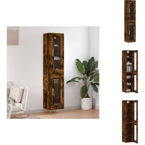 Buffet haut Chêne fumé 34,5x34x180 cm Bois d'ingénierie - Buffet Design Moderne - Meuble Rangement - Armoire Cuisine - Commode Salon - Étagère Murale (1/5)