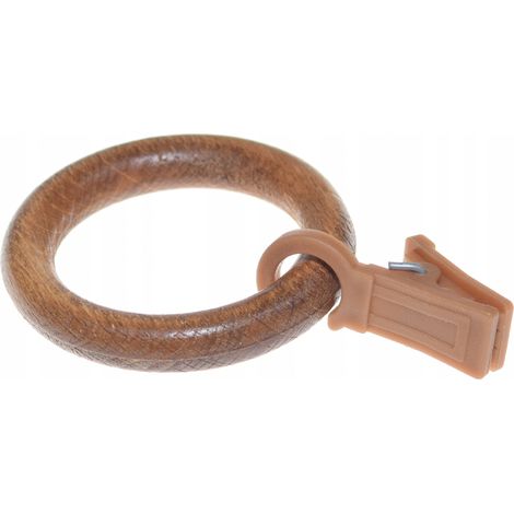 Anneaux en bois avec pince pour tringle à rideaux en bois, chêne, 20 pièces (1/5)