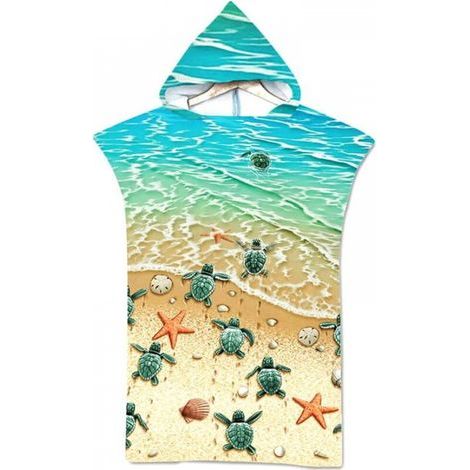 1pc Serviettes de Plage Poncho de Bain Bleu Tortue pour Adultes, Grande Taille Anti-Sable Séchage Rapide Serviette Sport, 75 cm x 110 cm (1/3)