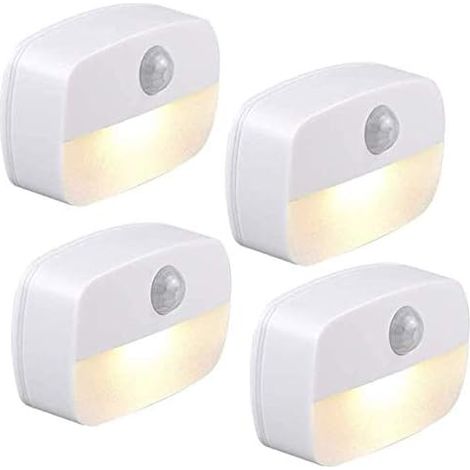 Automatisches LED-Nachtlicht [4er-Pack], selbstklebendes Wandnachtlicht mit Bewegungssensor, Wandnachtlicht für Badezimmer, Schlafzimmer, Flur [Energieklasse A++] (Warmweiß)
