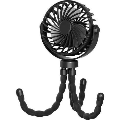 Tragbarer, wiederaufladbarer Akku-Ventilator, schwarz, für Kinderwagen, Mini-Ventilator mit 3 Belüftungsmodi, ideal für Festivals und Outdoor-Aktivitäten, Oktopusform – AquaForge (1/5)