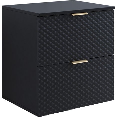 Mobile lavabo da bagno Borneo 60 x 49 x 63 cm – Nero opaco – Mobile da bagno sospeso con 2 cassetti