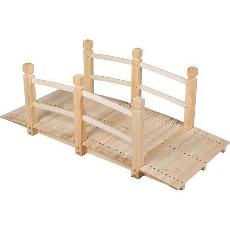 Goplus – Pont de jardin en bois massif 150 x 67 x 55 cm – Capacité 100 kg – Accoudoirs pour sécurité – Sapin naturel écologique (1/5)