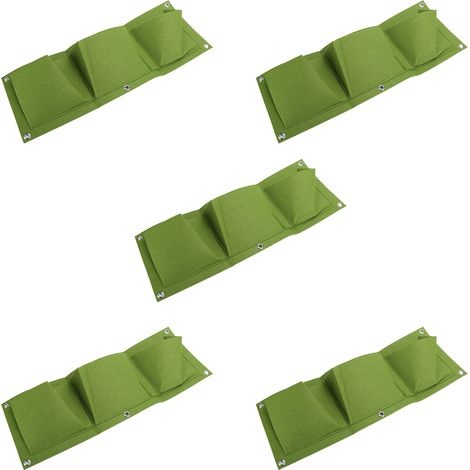 Lot de 5 sacs de culture muraux biodégradables à 3 poches, accessoire de jardinage vert (1/5)