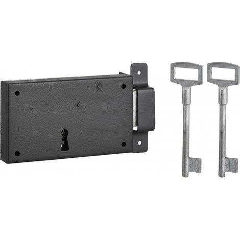 Thirard – Serrure horizontale en applique à clé pour porte de cave – Pêne dormant droit – Axe 80mm – Dimensions 140x80mm – Finition époxy noir granité