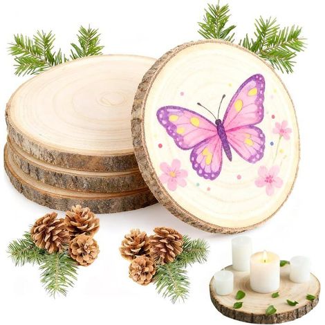 4 Pièces Rondin De Bois 20Cm-23Cm,Naturel Rondin Bois,Rondin De Bois Deco,1.5Cm Épaisseur Bois Rond Avec Écorce,Pour Artisan[CA320] (1/5)