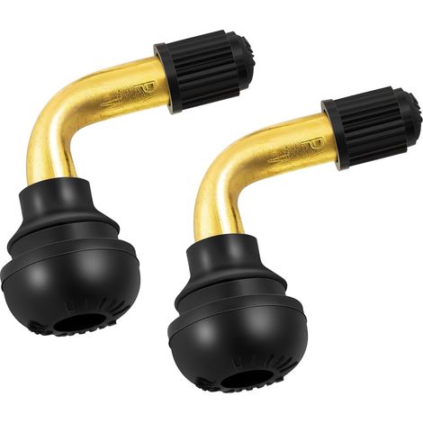 Lot de 2 tiges de valve PVR50 coudées à 90 degrés, tige en laiton, base en caoutchouc, compatible avec la plupart des jantes de pneus sans chambre à air, moto, scooter, VTT (diamètre applicable (1/5)