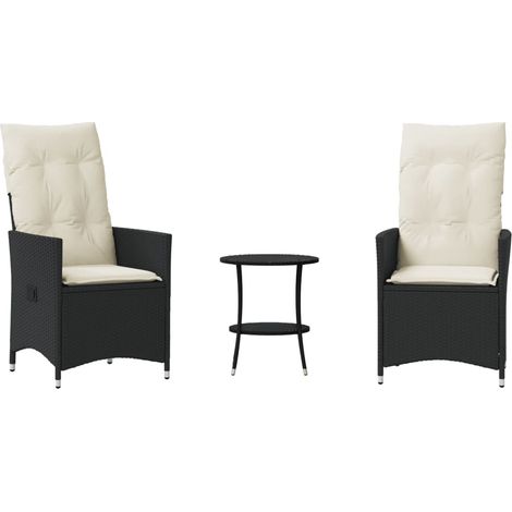 Maison Exclusive - 3-tlg. Bistro-Set mit Kissen Schwarz Poly Ratt (1/5)