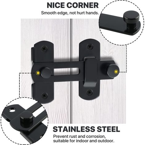 Verrou Porte Coulissante Serrure Volet Loquet Porte Verrou Portail à Bascule Boulon avec Vis pour Porte, Fenêtre, Placard et Jardin, Finition Noir Mat en Acier Inoxydable (1/5)