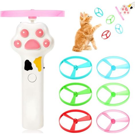 Jouet pour chat - Jouet interactif pour chat - Lanceur rotatif avec hélices volantes - Soucoupe de poursuite pour l'entranement, la chasse et le jeu - Bleu - 1 Set (1/5)