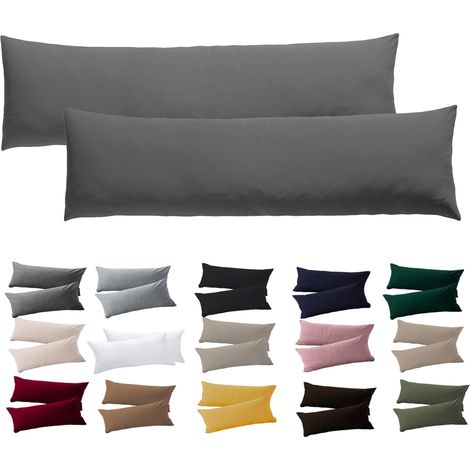 Housse De Coussin Long - 100% Microfibre Anthracite - Pour Dormeur Sur Le Cté - Lot De 2 Pièces 40x145 Cm (1/5)