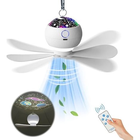 Ventilateur suspendu 3 en 1 à LED avec projection d'étoiles, ventilateur de camping avec projecteur de ciel étoilé intégré, 3600 mAh (1/5)