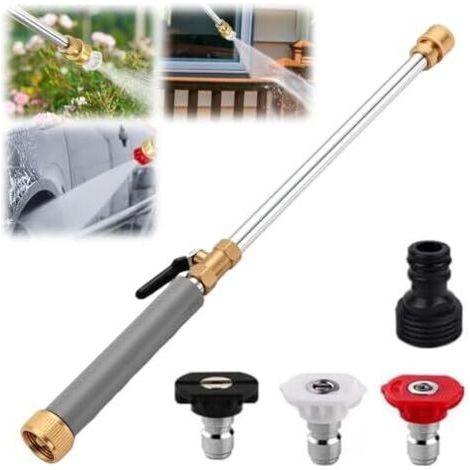 Lance Nettoyeur Haute Pression 2026 – Pistolet Multifonction avec Raccord Rapide et 3 Buses, pour Voiture, Terrasse, Jardin Nettoyage Extérieur (Gris) Gris - (1/5)