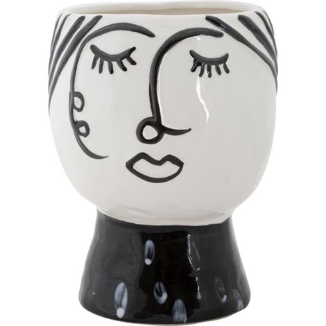 Vaso Pot Face Ø14x18,2 cm in Porcellana Bianco e Nero