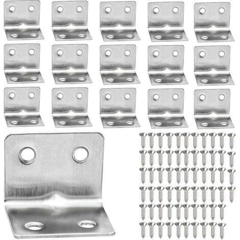 pair 16PCS Equerre de Fixation en Acier Inox L, 38x30mm 90 Degrés Angle Droit Support Equerre Metal L Shaped Bracket pour Étagère/Armoire/Chaise/Table avec 64pcs Vis (1/4)