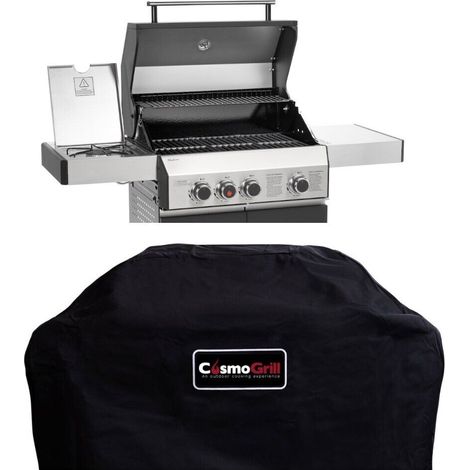 CosmoGrill 3+1 Platinum Black Gas Barbecue incl. Side Burner + Cover
