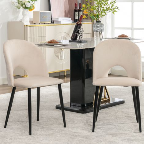 Sedia da pranzo 47/44/84 cm in velluto beige con gambe in metallo e cuciture trapuntate (1/5)