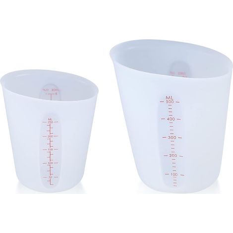 Stück Silikon-Messbecher, 250/500 ml, Mischbecher mit Skala, Tassenmaß, Messbecher für Epoxidharz-Gussformen, Basteln, Heimwerken, Labor, Küche – Weiß