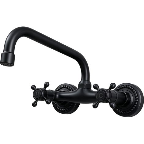 Robinet de Cuisine Mural Noir à Deux Poignées (1/5)