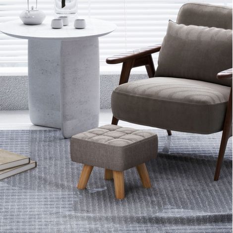 Pouf sgabello imbottito 27 x 27 x 26 cm in poliestere grigio con gambe in legno HAVRYA (1/5)