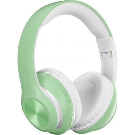 (Vert) Écouteurs Bluetooth sans fil pliables avec oreillettes, arceau, microphone et emplacement pour carte. (1/3)