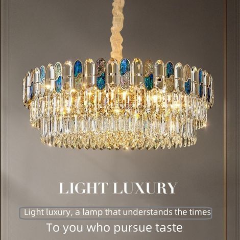 Designer Kristall Haengeleuchte Gold 50 cm runde Pendellampe mit Muschel und farbigen Glaselementen E14 hoehenverstellbar dekorative Deckenleuchte