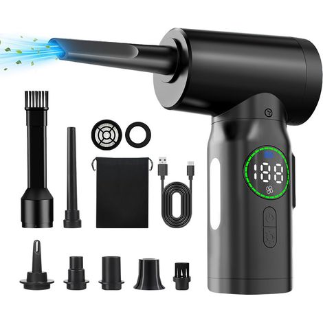 Souffleur Air Comprimé Sans Fil, 8 en 1 Souffleur PC Électrique 7500 mAh, 9000Pa, 3 Vitesses et Affichage LED, pour Clavier, Voiture