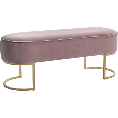 Banco tapizado glamuroso puf patas de metal doradas decorativas estampado liso rosa Milry