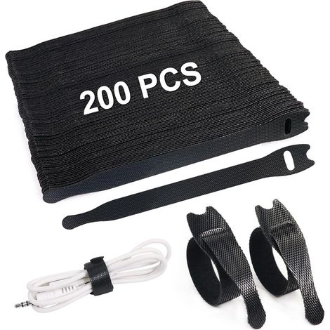 200 Pièces Serre Câble Réutilisables en Nylon, Attache Cable 150 x 12 mm, Scratch Serre Cable Bande, Organisateur de Cable pour Attacher Les Câbles, Gaines, Fils PC, Fils Électriques (1/5)