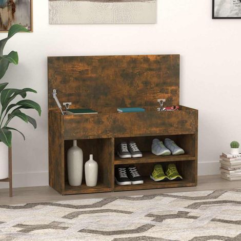 816053 vidaXL Shoe Bench Smoked Oak 80x30x45 cm Engineered Wood (1/5)